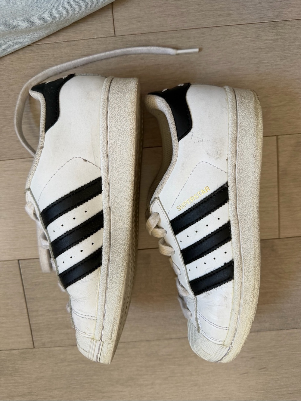 Adidas White and Black Leather Superstar Sneakers - Men's